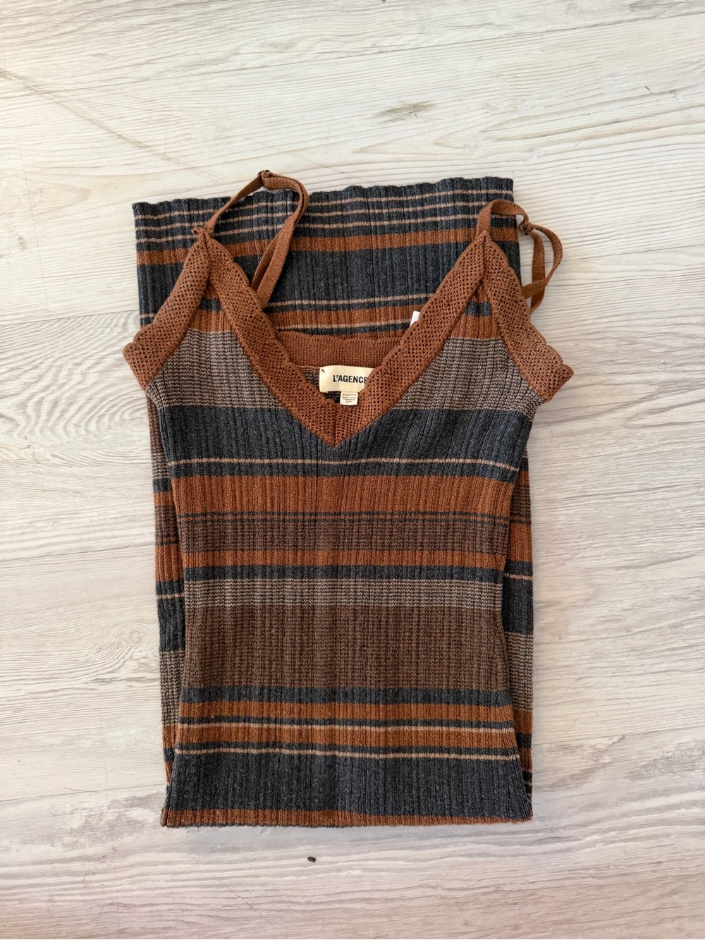 L'AGENCE Brown & Charcoal Striped Knit Cami - Picture 1 of 4